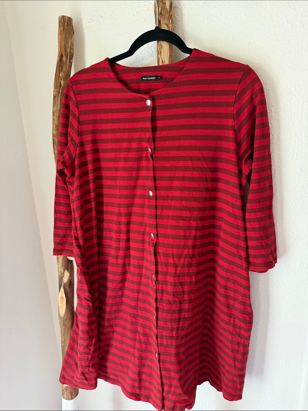 Marimekko Monochromatic Red and Dark Red Striped Snap Down Tunic Shirt Medium